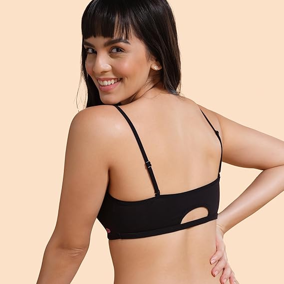 Enamor Moulded Double Layer Cotton Cami Bra – Detachable Slim Straps, Back Keyhole, Non-Padded, Wirefree, High Coverage A022